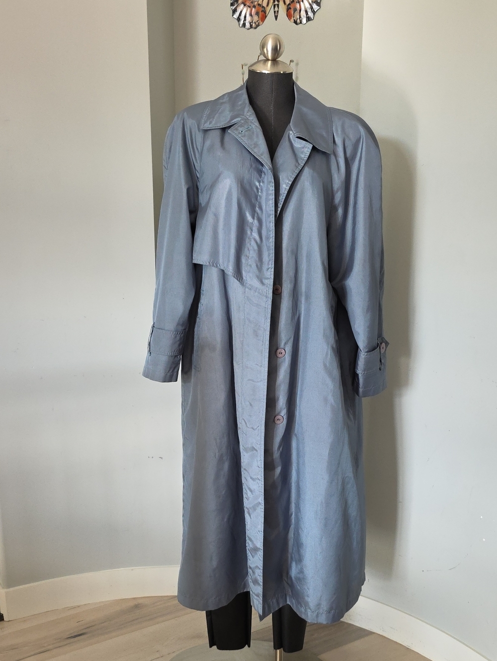 Vintage Towne by London Fog Slate Blue Trench Coat Raincoat - Size 14P